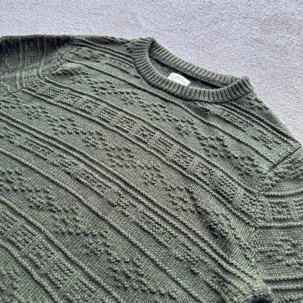 J Crew Re-Imagined Green Chunky Cotton Knit Crewneck Sweater